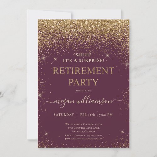 Elegant Pink Gold Glitter Retirement Party Invitation