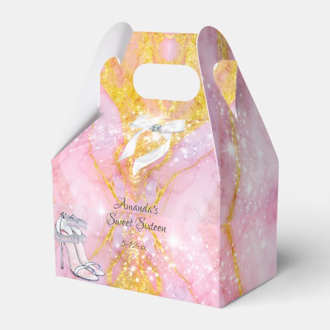 Elegant Pink Gold Glitter Sparkle  Favor Boxes (Front Side)
