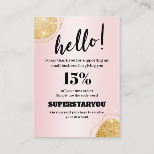 Elegant Pink Gold Glitter Thank You Insert Card