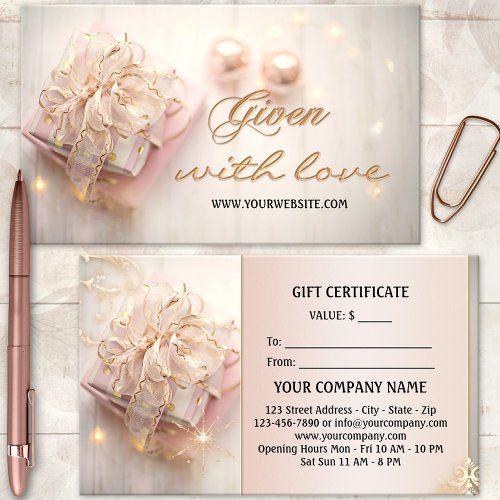 Elegant Pink Gold Holidays Gift Certificate