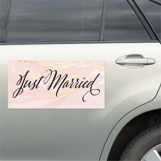 Elegant Pink Gold Just Married Wedding Car Magnet (In Situ)