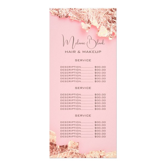 Elegant Pink Gold Leaf Hair-Makeup Beauty Salon Rack Card (Front)