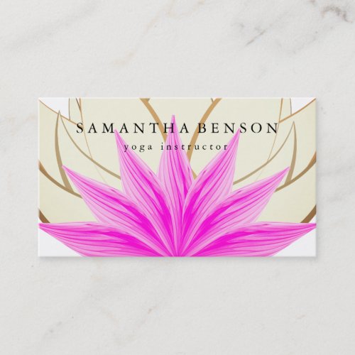 Elegant Pink  Gold Lotus Flower Logo Yoga Business Card