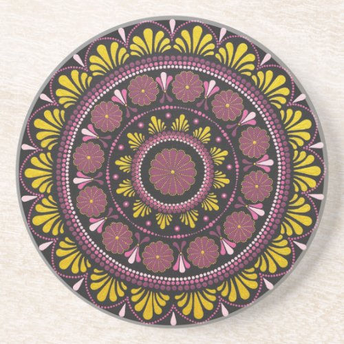 Elegant Pink Gold Mandala Boho Zen Dot Art Flower Coaster