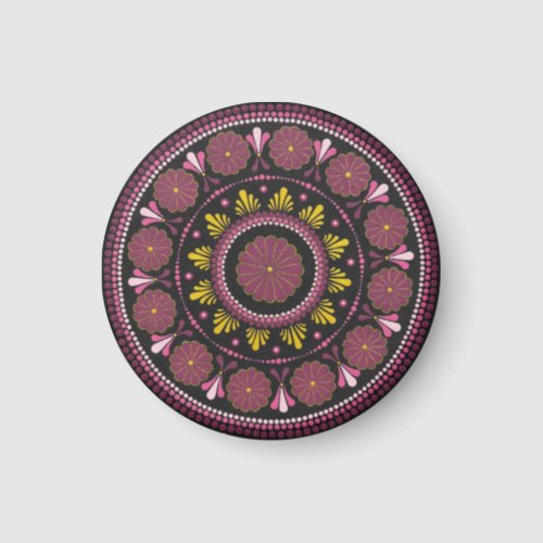 Elegant Pink Gold Mandala Boho Zen Dot Art Flower Magnet