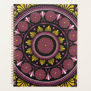 Elegant Pink Gold Mandala, Boho Zen Dot Art Flower Planner
