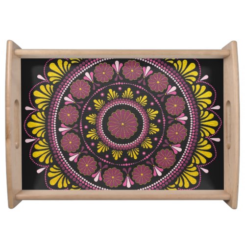 Elegant Pink Gold Mandala Boho Zen Dot Art Flower Serving Tray