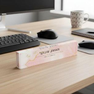 Elegant Pink Gold Marble Custom Office Desk  Name Plate