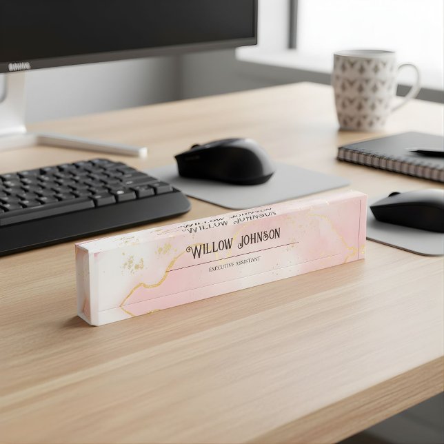 Elegant Pink Gold Marble Custom Office Desk  Name Plate (Creator Uploaded)