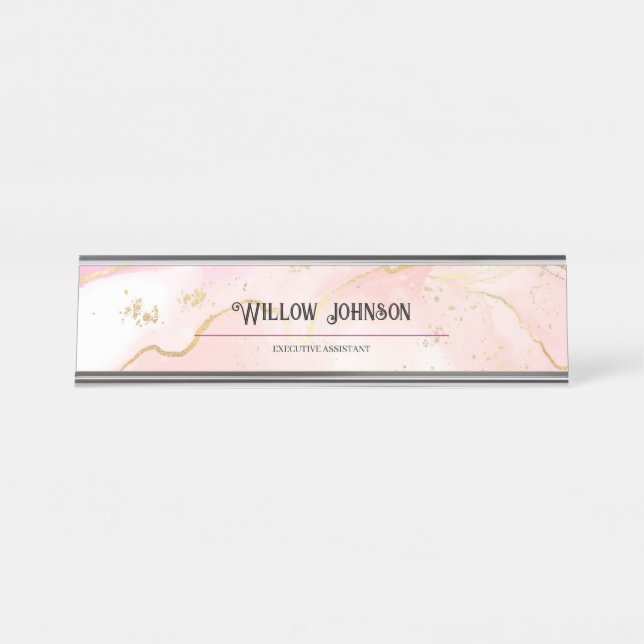 Elegant Pink Gold Marble Custom Office Desk  Name Plate (Front)