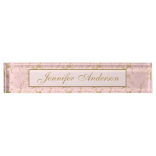 Elegant Pink & Gold Marble Design Desk Name Plate