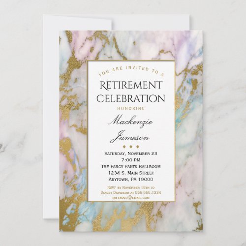 Elegant Pink Gold Marble Retirement Invitation