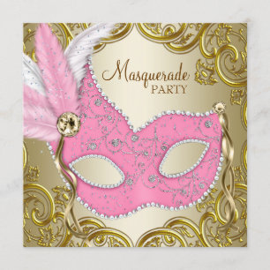 Elegant Pink Gold Mask Masquerade Party Invitation