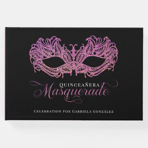 Elegant Pink  Gold Masquerade Quinceanera Guest Book