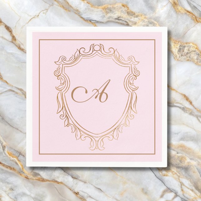 Elegant Pink Gold Monogram Initial  Napkins (Creator Uploaded)