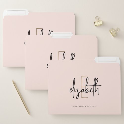 Elegant Pink Gold Monogram Initial Script Name File Folder