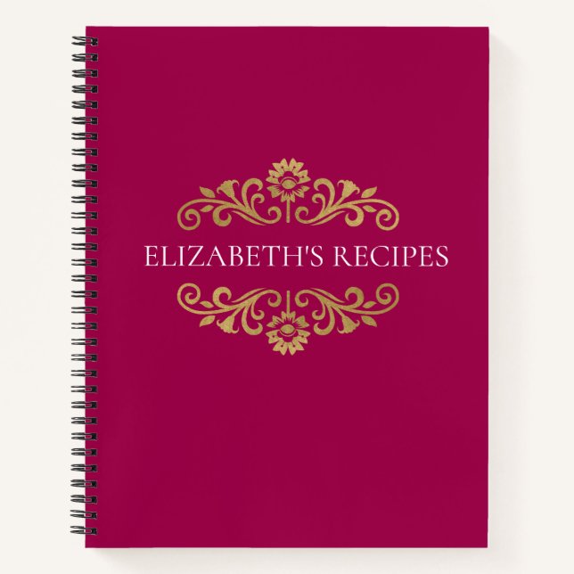 Elegant Pink Gold Monogram Recipe Cookbook Notebook (Front)