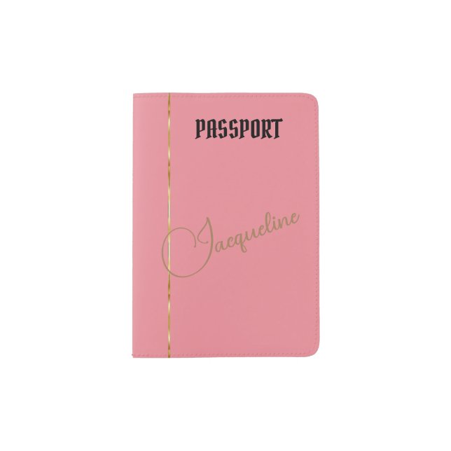 Elegant Pink & Gold & Name or Monogram   Passport Holder (Front)