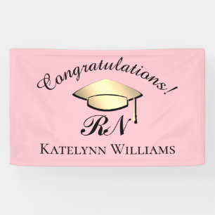 Elegant Pink Gold Nurse Graduation Party Banner