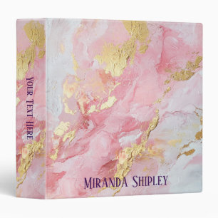 Elegant Pink & Gold Paint Purple Name 3 Ring Binder