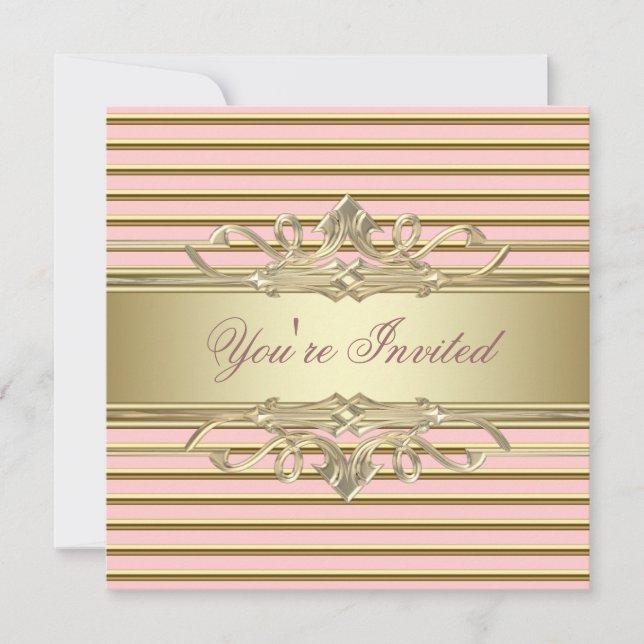 Elegant Pink Gold Party Invitations (Front)