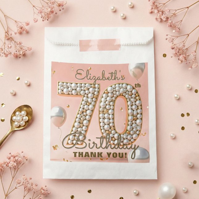 Elegant Pink Gold Pearl 70th Birthday Thank You Favor Bag (Creator Uploaded)