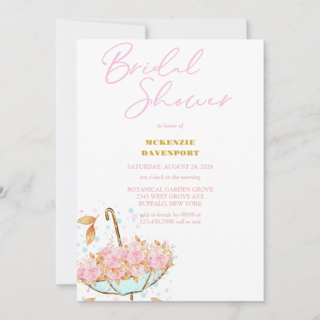 Elegant Pink Gold Peony Floral Bridal Shower Invitation (Front)