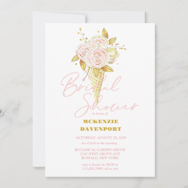 Elegant Pink Gold Peony Floral Bridal Shower Invitation (Front)