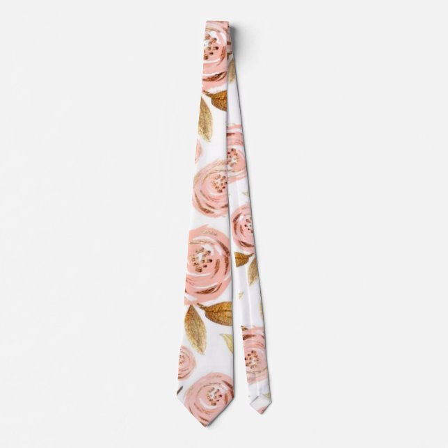 Elegant Pink Gold Peony Groom Wedding Neck Tie (Front)