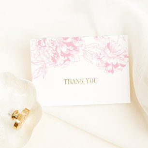 Elegant Pink Gold Peony Wedding Thank You Card