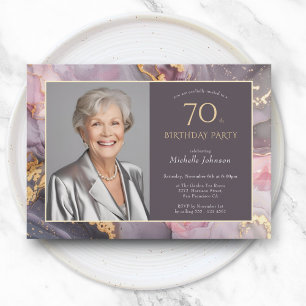 Elegant Pink Gold Photo 70th Birthday Invitation