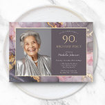 Elegant Pink Gold Photo 90th Birthday Invitation<br><div class="desc">Elegant Pink Gold Photo 90th Birthday Invitation. This invitation showcases an elegant design with a glamorous touch, featuring a sophisticated blend of pink and gold. The marble agate-inspired accents add a luxurious feel, while the overall aesthetic exudes refined style, perfect for celebrating a milestone event. A stunning combination of colors...</div>