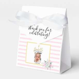 Elegant Pink Gold Photo Baptism Favor Boxes