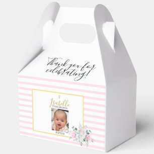 Elegant Pink Gold Photo Baptism Keepsake Favor Boxes