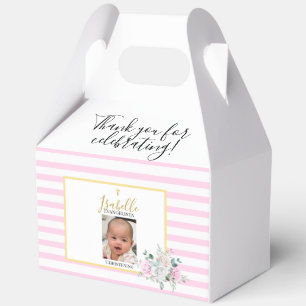 Elegant Pink Gold Photo Christening Keepsake Favor Boxes