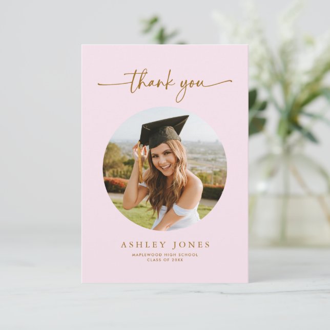 Elegant Pink & Gold Photo Graduation Party Thank You Card | Zazzle