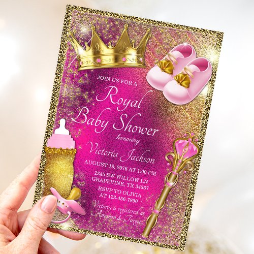 Elegant Pink Gold Princess Baby Shower Invitation