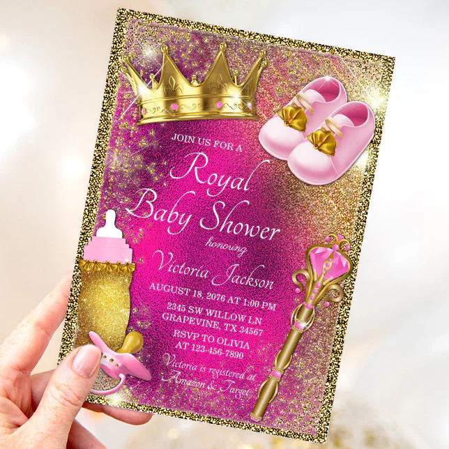 Elegant Pink Gold Princess Baby Shower Invitation | Zazzle