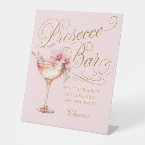 Elegant Pink Gold Prosecco Bar Pedestal Sign