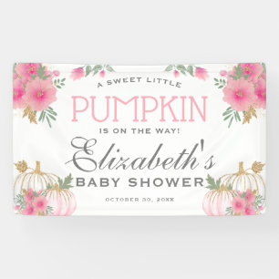 Elegant Pink & Gold Pumpkin Baby Shower Banner