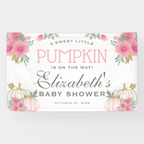 Elegant Pink  Gold Pumpkin Baby Shower Banner