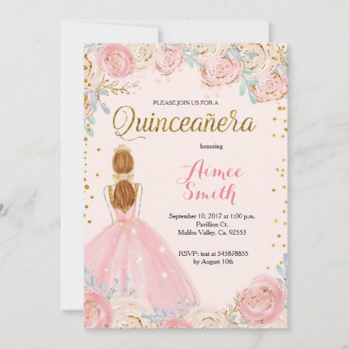 Elegant Pink Gold Quinceanera Invitation | Zazzle