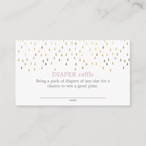 Elegant Pink  Gold Raindrops Baby Diaper Raffle Enclosure Card