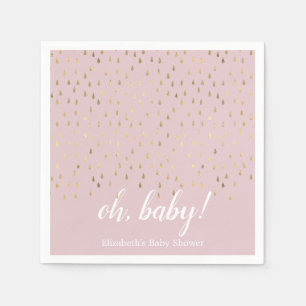 Elegant Pink & Gold Raindrops Baby Shower Napkins