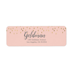 Elegant Pink & Gold Raindrops Bat Mitzvah Label