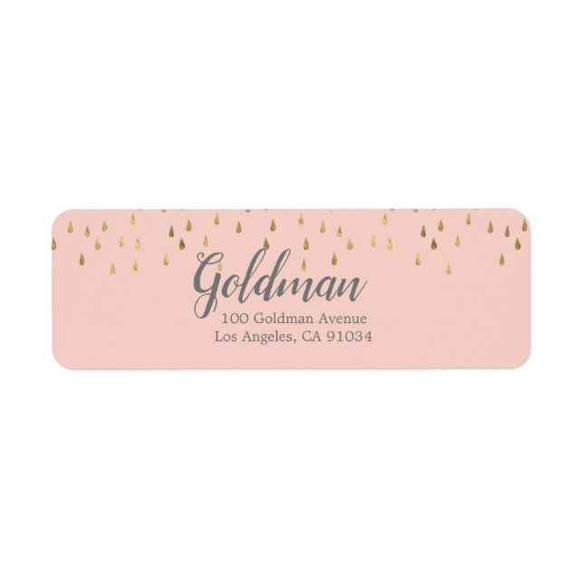 Elegant Pink & Gold Raindrops Bat Mitzvah Label (Front)