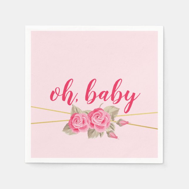 Elegant Pink & Gold Roses Baby Shower Napkins (Front)