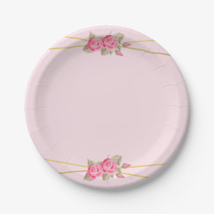 Elegant Pink & Gold Roses Baby Shower Paper Plates