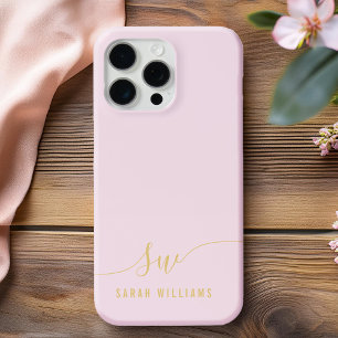 Elegant Pink Gold Script Initial Monogram iPhone 16 Pro Max Case