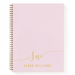 Elegant Pink Gold Script Initial Monogram  Notebook